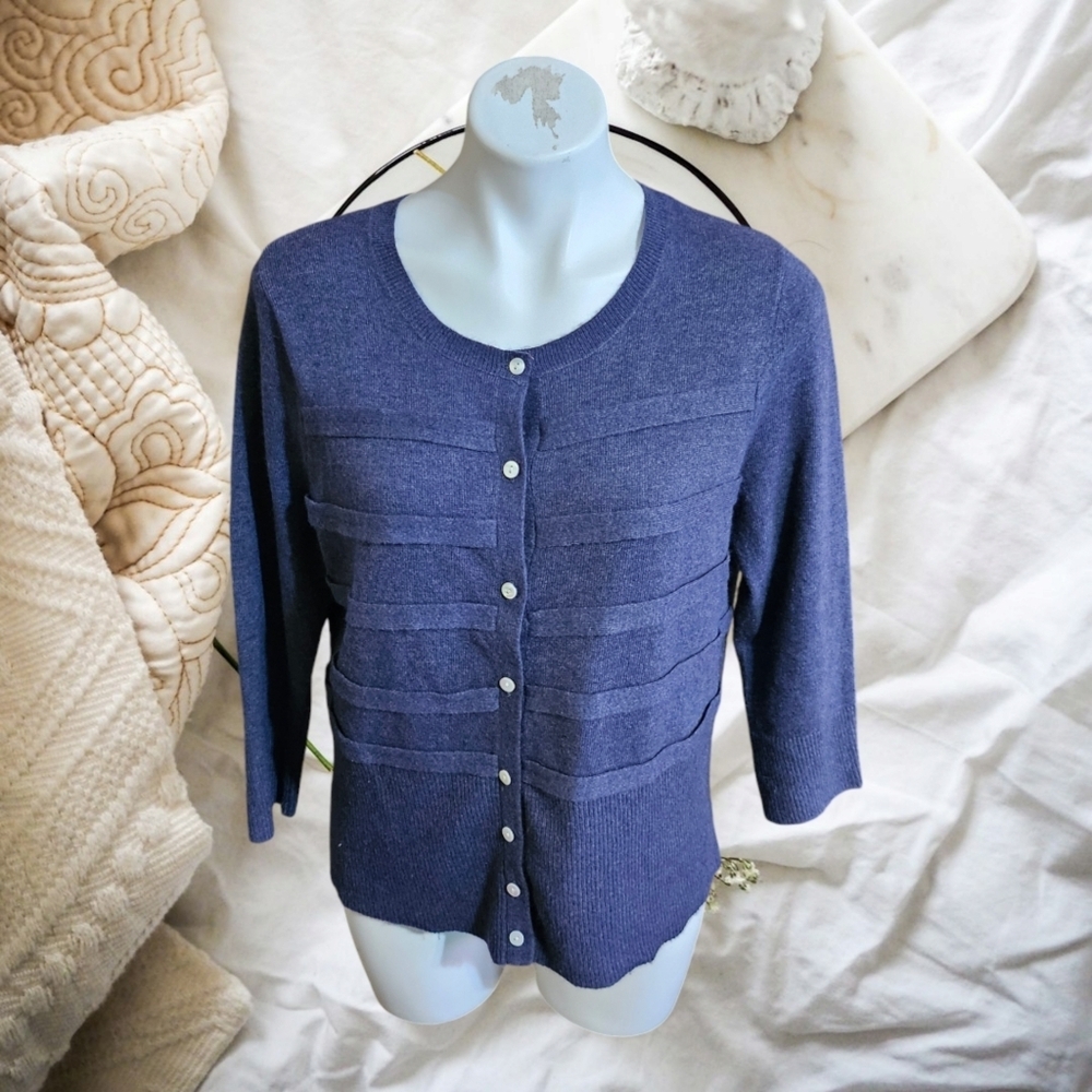 Fenn Wright Manson 3/4 Sleeve Angora Wool blend Cardigan sweater Dusty Blue XL